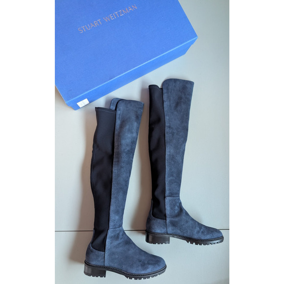 NIB Stuart Weitzman 5050 City Over-the-Knee Boots Size 5 Nice Blue Suede - Picture 1 of 13